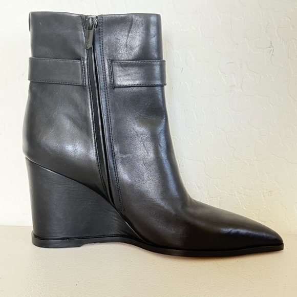 NEW Sam Edelman Weslie Buckled Black Leather Wedge Booties Women’s Size 9